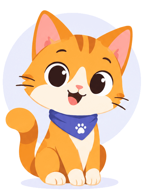 KTUYS mascot, an orange cat wearing a blue paw-print bandana